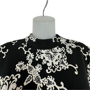 Adrianna Papell Black  White Embellishments Long Sleeve Dress Bell Sleeves Sz 12
